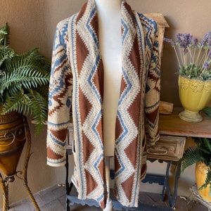 Woven Heart Aztec Open Cardigan Sweater Size XS